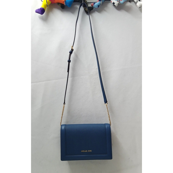 Michael Kors Jet Set Blue Leather Flap Closure Chain Strap Crossbody Bag - Picture 4 of 16